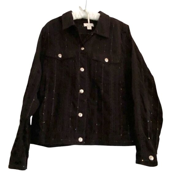 Christopher & Banks Embroidered + Sequined Pinwale Black Corduroy Blouse Jacket - Picture 1 of 7
